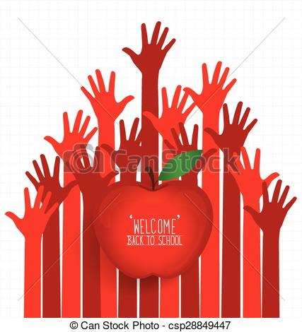 427x470 Welcome Back To School With Hands And Apple, Vector Eps Vector