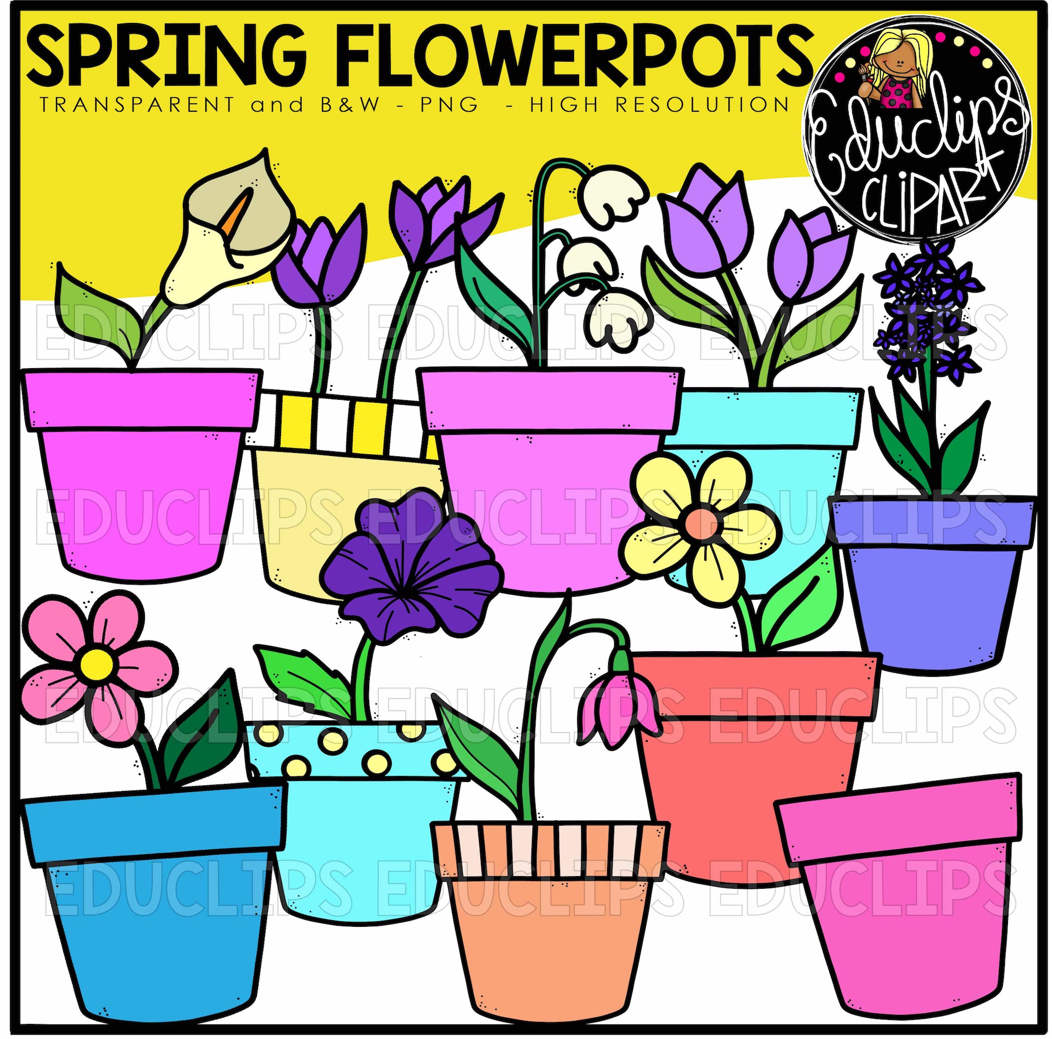 2100x2074 Spring Clip Art Ultra Bundle (Color And Bampw)