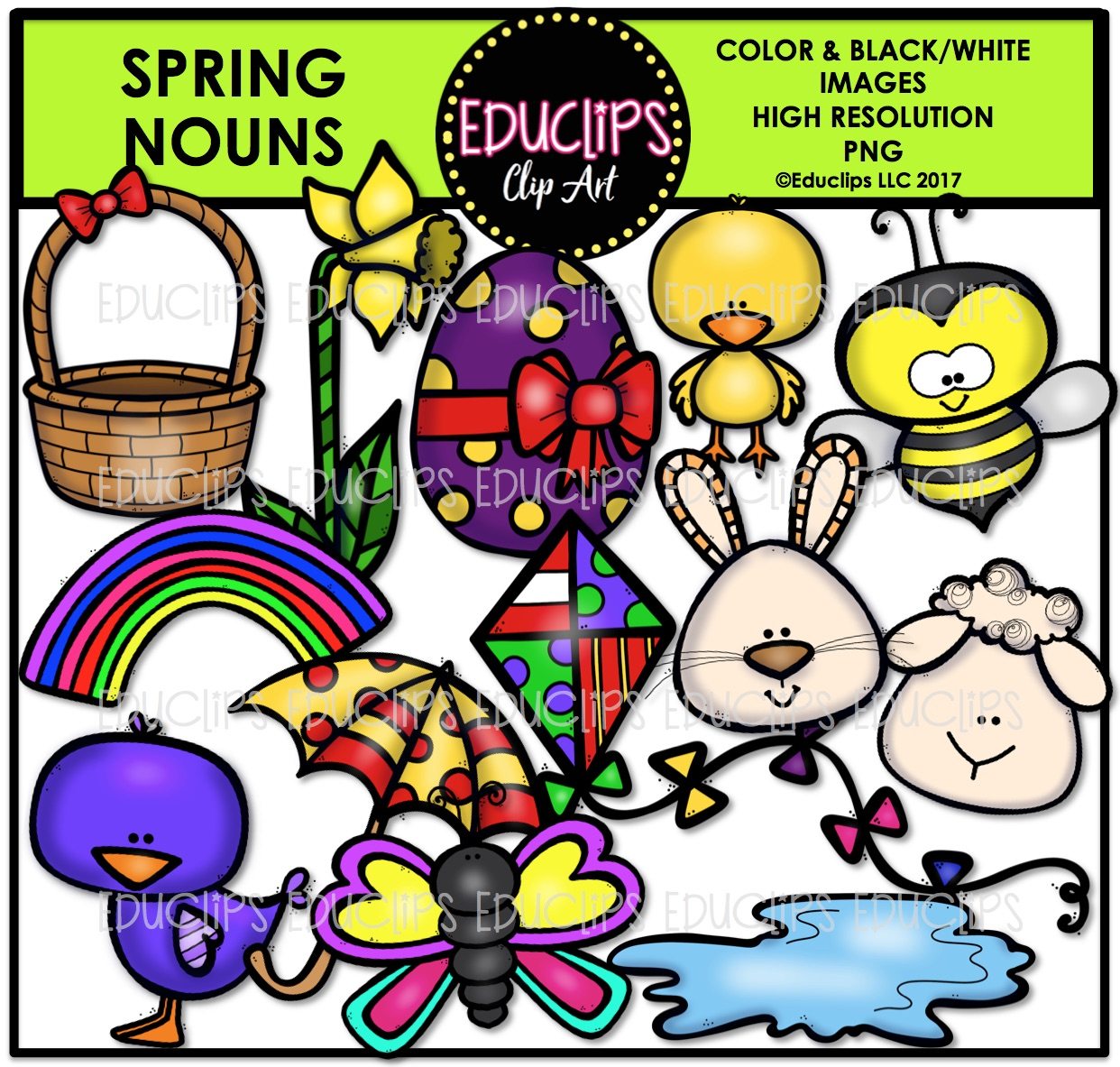 1242x1183 Spring Nouns Clip Art Bundle (Color And Bampw)