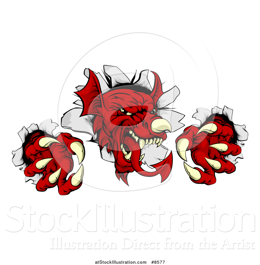 1024x1044 Vector Illustration Of A Fierce Red Welsh Dragon Mascot Breaking