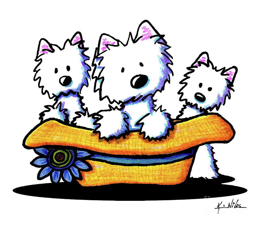 900x791 Westie Hat Trio Drawing By Kim Niles Sevimli Desenler