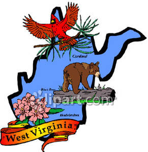 291x300 Blue State Of West Virginia With State Symbols Of The Red Cardinal