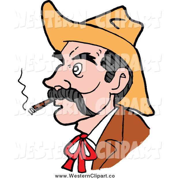 600x620 Vector Clip Art Of A Western Cowboy Smoking A Cigar And Facing