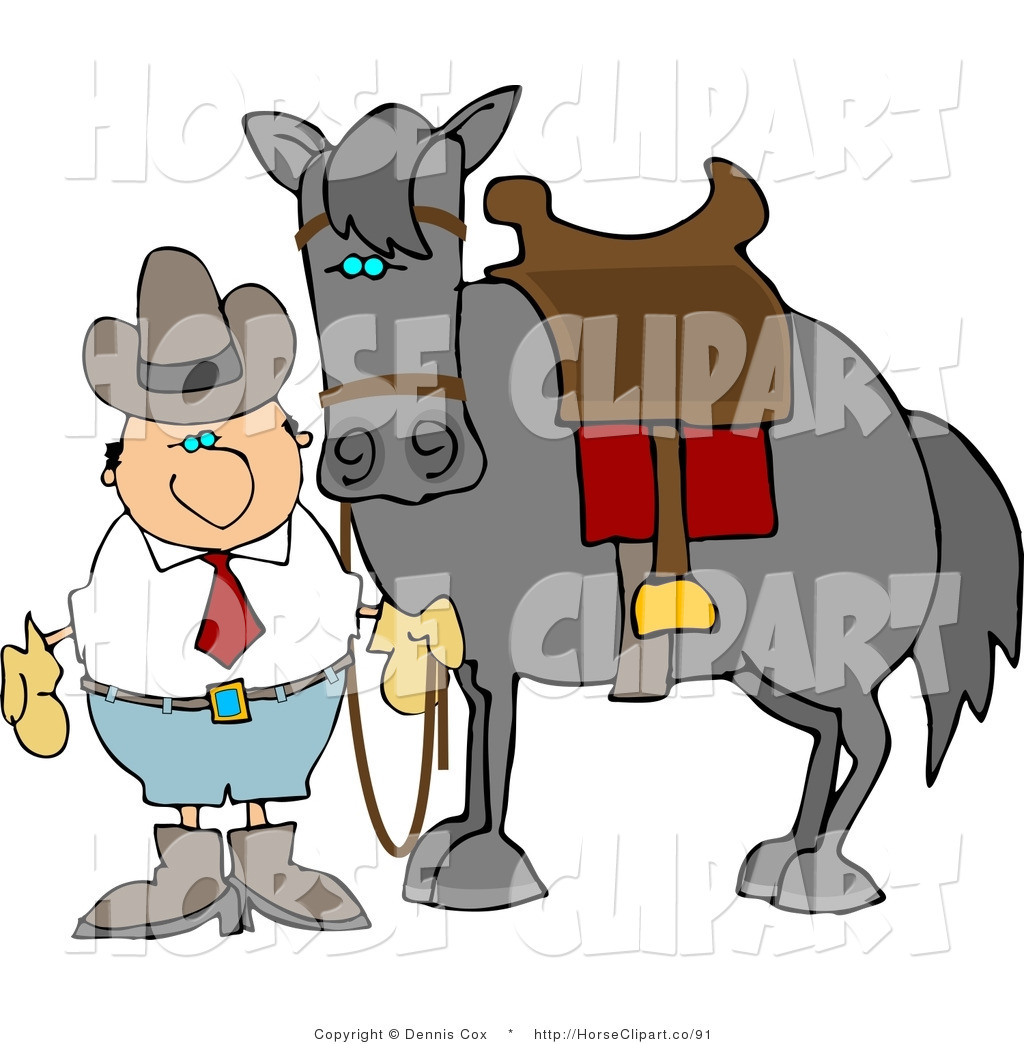 1024x1044 Clip Art Of A Cowboy By His Saddled Horse By Djart