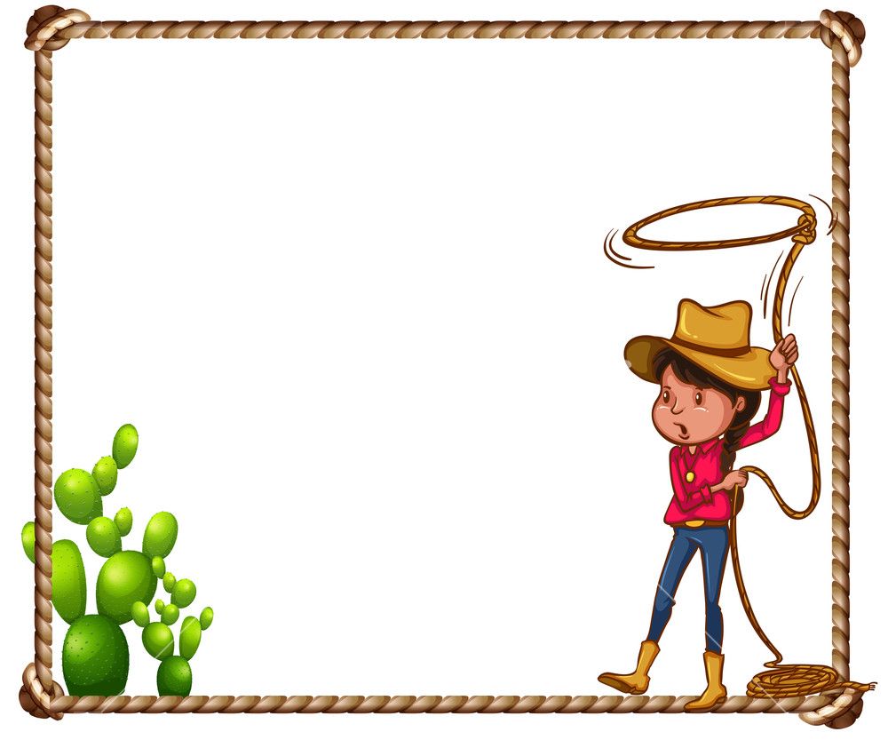 1000x833 Cowboy Theme Frame With Rope And Cactus Royalty Free Stock Image