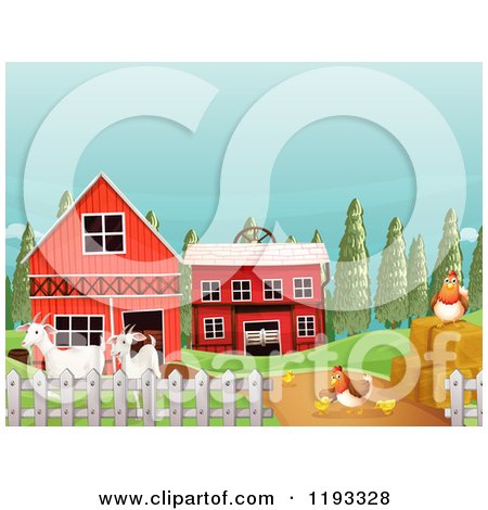450x470 Clipart Of A Windmill, Barn And Hay Stacks On A Farm