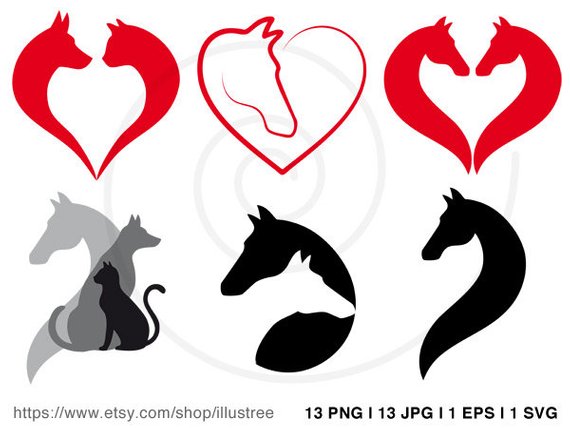 570x428 Horse, Cat And Dog Clip Art Set, Animal Digital Clipart, Pet Icons