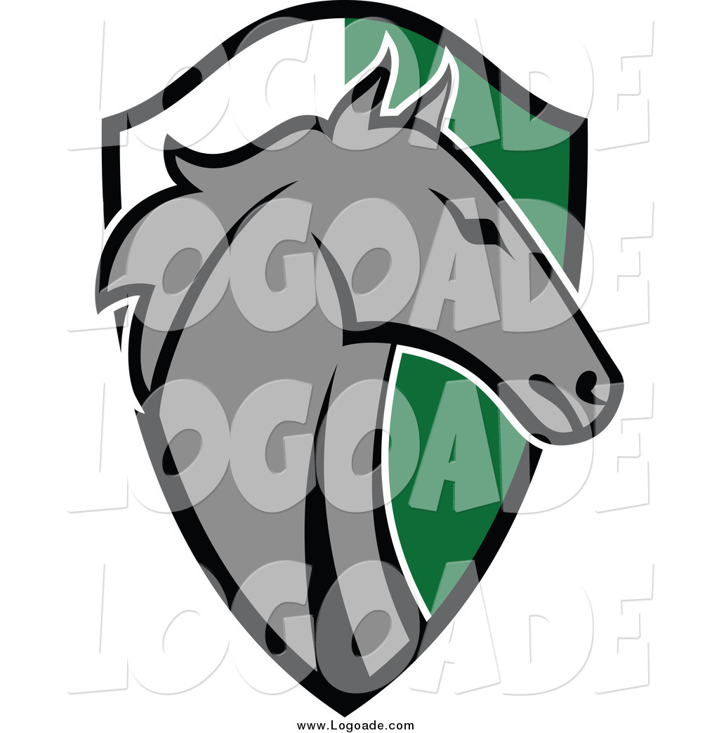 1024x1044 Clipart Of A Gray Horse Head Over A Green And White Shield Logo By