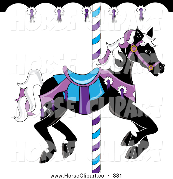 600x620 Clip Art Of A Black Carousel Horse With White And Purple Hair