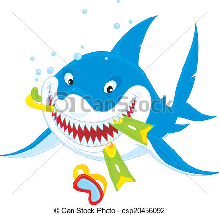 450x443 Great White Shark. Carcharodon Chewing Flippers And Snorkel Eps