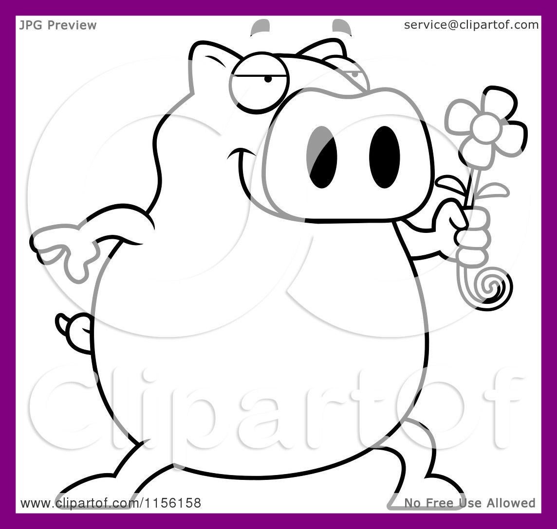 1144x1088 Appealing Cartoon Clipart Of A Black And White Pig Holding Daisy