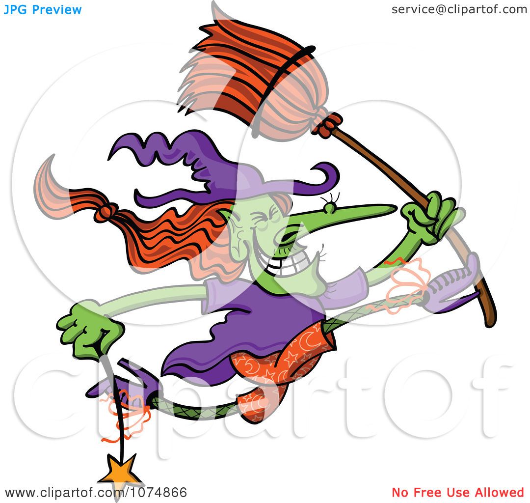 1080x1024 Clipart Wicked Halloween Witch Jumping With A Wand And Broom