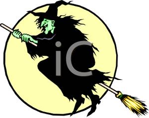 300x239 Cartoon Of A Green Ugly Wicked Witch Riding On Her Magic