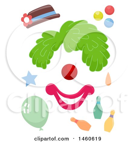 450x470 Clipart Of Funny Face Clown Elements Consisting Of A Hat, Wig