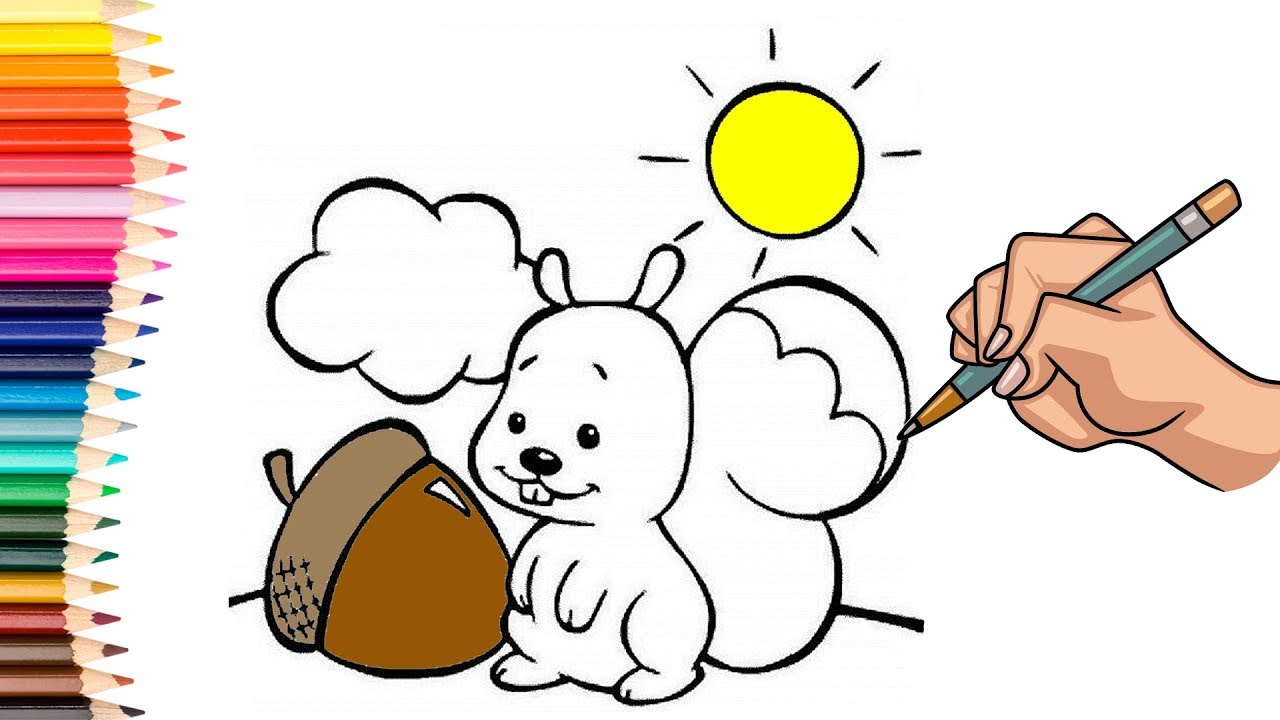 1280x720 Drawing And Coloring Squirrel For Kids Coloring Pages Learn
