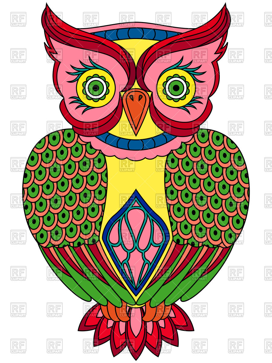 900x1200 Colourful Ornamental Owl Royalty Free Vector Clip Art Image
