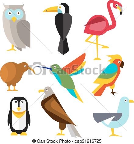 440x470 Set Of Wild Arctic, Forest And Tropical Birds In Flat Style
