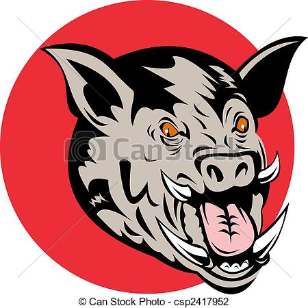 450x450 Illustration Of A Wild Pig's Head Front On, Set Against Red
