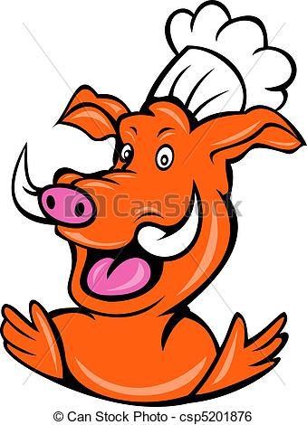 339x470 Wild Pig Boar Hog Chef Cook Baker Cartoon Illustration