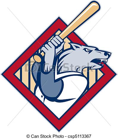 397x470 Illustration Of A Cartoon Wild Dog Or Wolf Playing Baseball