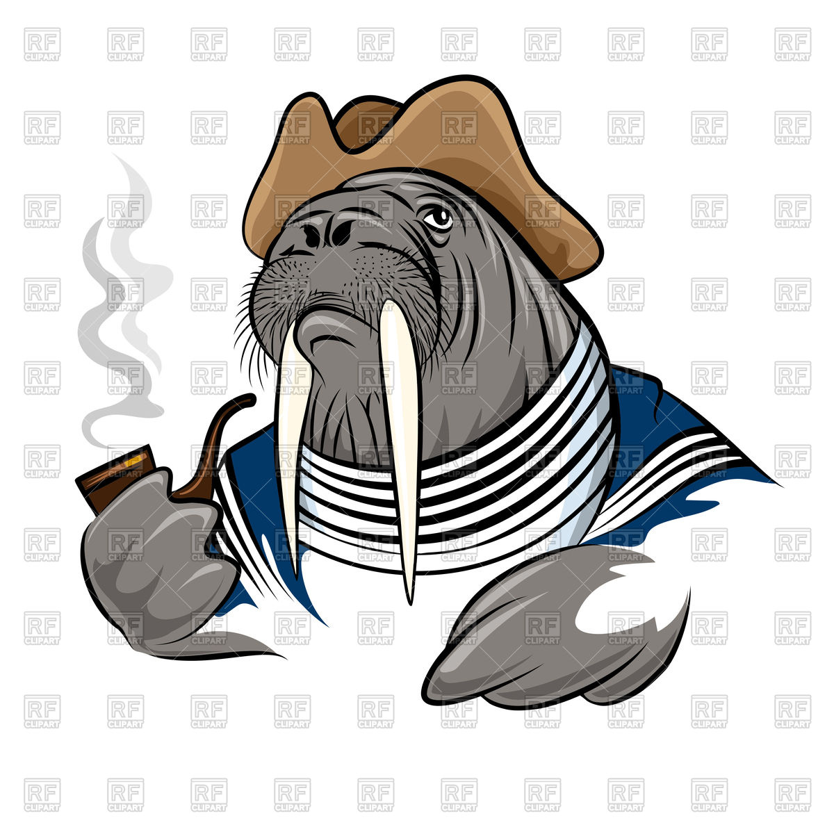 1200x1200 Walrus In Seaman's Clothes With Smoking Pipe Royalty Free Vector