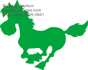 300x238 Clipart Illustration Of Green Silhouette Of A Wild Horse Running