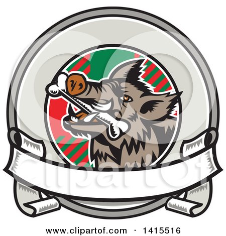 450x470 Clipart Of A Retro Woodcut Cartoon Wild Boar Pig With A Bone