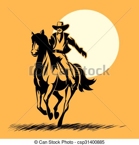 450x470 Wild West Hero, Cowboy Silhouette Riding Horse