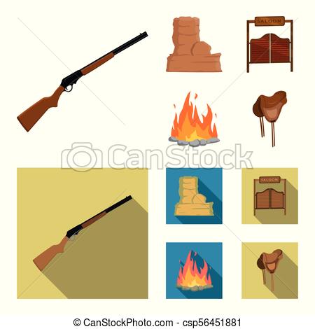 450x470 Winchester, Saloon, Rock, Fire.wild West Set Collection Vector