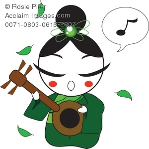 300x299 Clip Art Illustration Of A Japanese Geisha Girl Playing A Shamisen