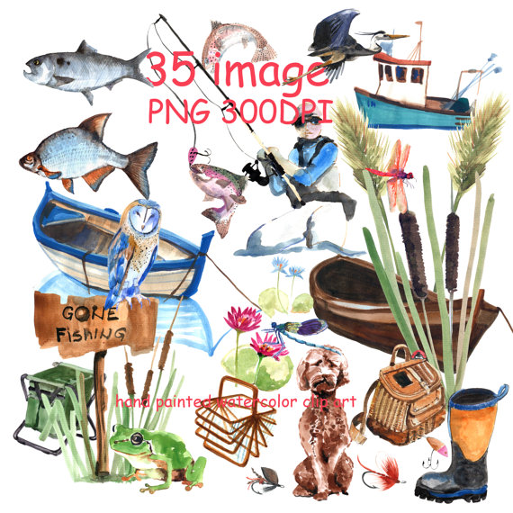 570x570 Father's Day Clipart,fishing Clipart,summer Clipart,hand Painted