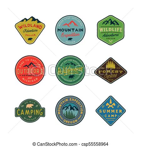 450x470 Set Of Vintage Wilderness Logos. Hand Drawn Retro Styled Clip