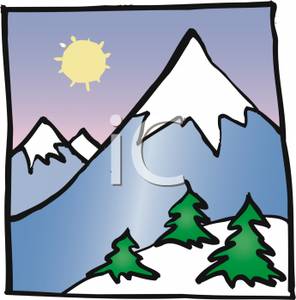 296x300 A Bright Sun Behind A Snow Capped Mountain Clip Art Image
