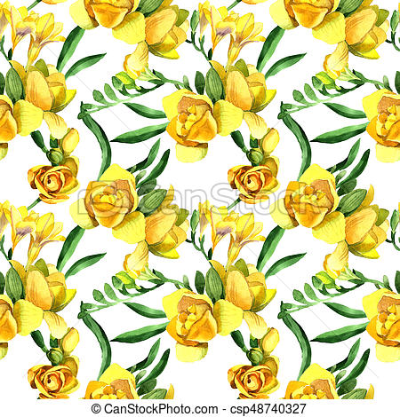 450x470 Wildflower Fresia Flower Pattern In A Watercolor Style. Full
