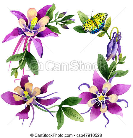 450x470 Wildflower Orchid Flower Frame In A Watercolor Style Clip Art