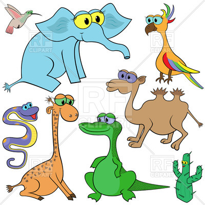 400x400 Cartoon Animals Elephant, Crocodile, Snake (Boa), Parrot, Giraffe