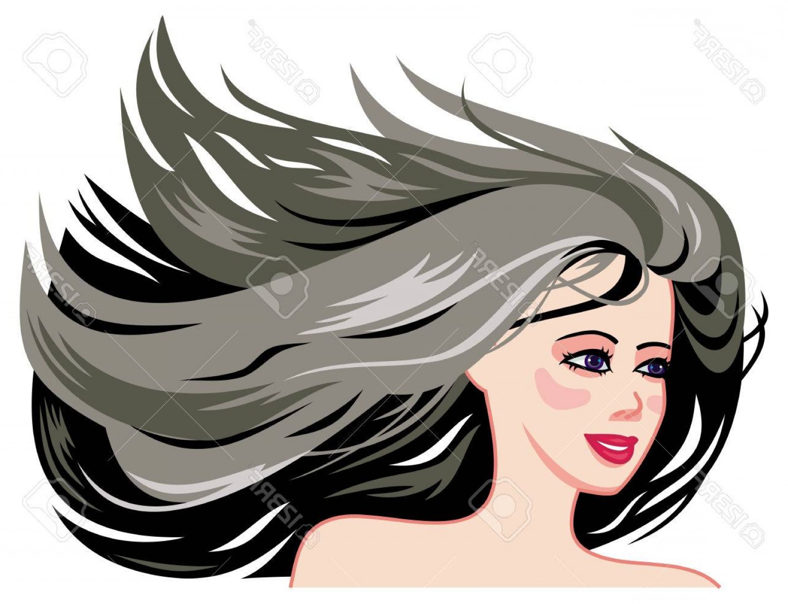 1560x1196 Photostock Vector Smiling Girl Face With Long Black Hair Blowing