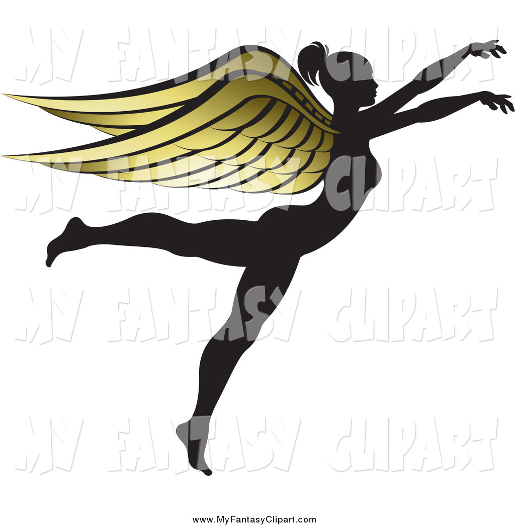 1024x1044 Clip Art Of A Silhouetted Female Angel With Golden Wings By Lal