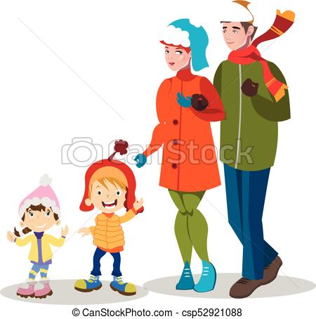 450x454 Cartoon Family In Winter Clothes. Vector Illustration Vector