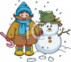 300x263 A Girl Bundled In A Thick Winter Coat Standing With A Snowman Clip