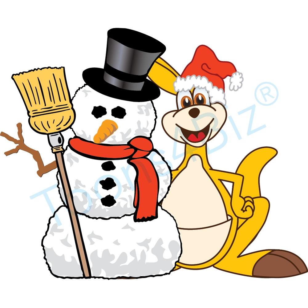 1000x1000 Kangaroo Mascot Clip Art With Snowman And Santa Hat Clip Art