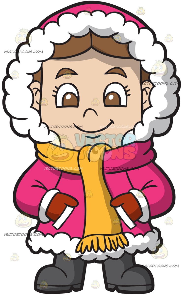 743x1200 A Girl Comfortable In Her Winter Clothing Cartoon Clipart Vector