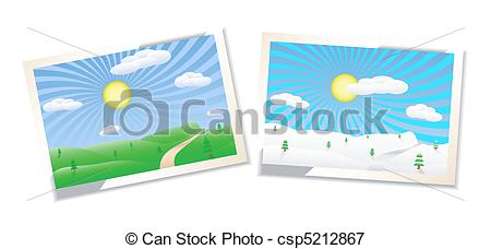 450x228 Winter And Summer Landscapes Illustration. Winter And Summer