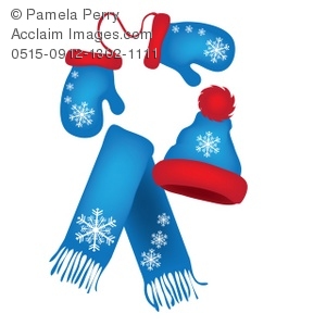 300x300 Clip Art Illustration Of Mittens, A Scarf And A Hat