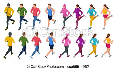 450x267 Isometric Running People. Front And Rear View. People Are Clip