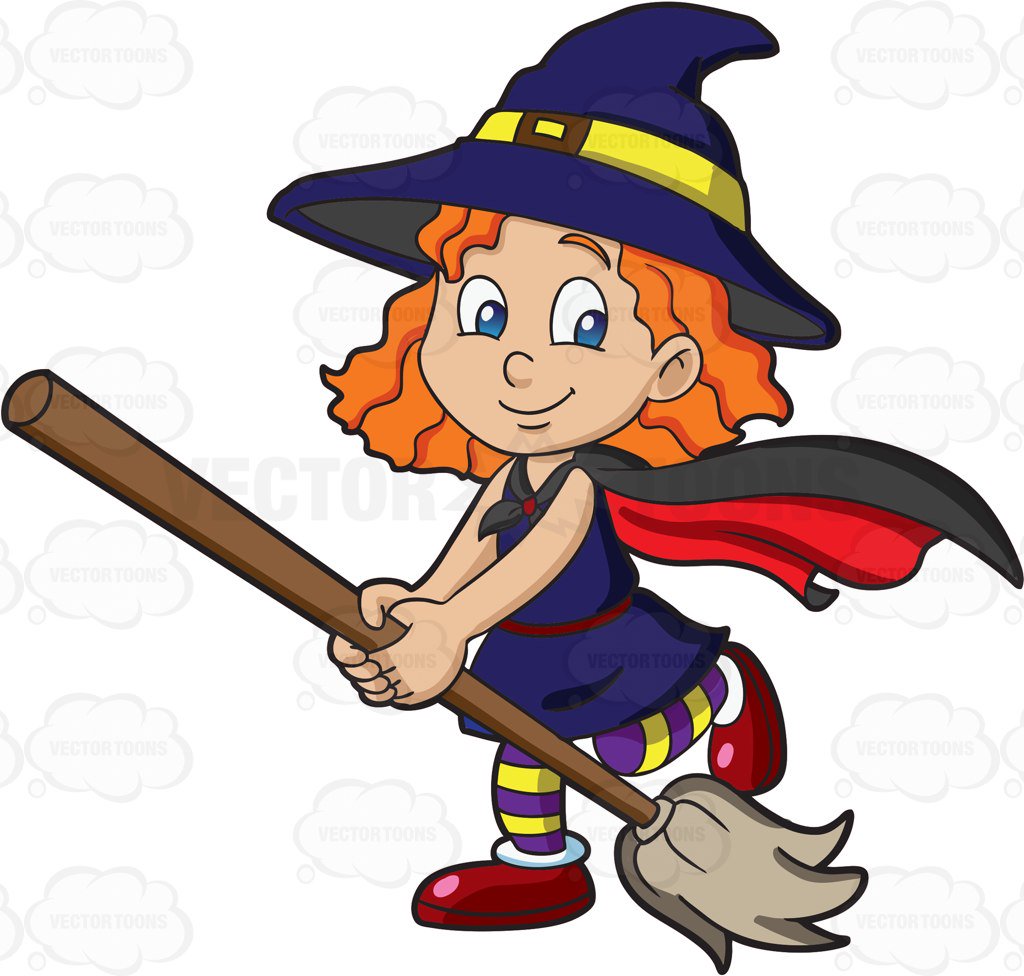 1024x976 A Girl Dressed As A Cute Witch Cartoon Clipart Vector Toons