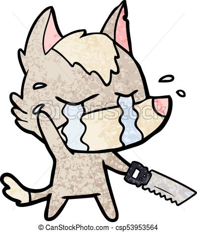 399x470 Cartoon Crying Wolf With Saw Clip Art Vector