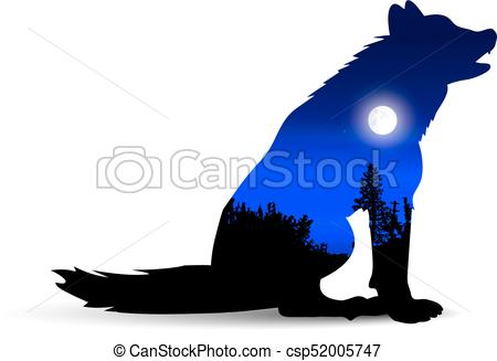 450x327 Silhouette Of Howling Wolf With Wild Landscape And Moonlight