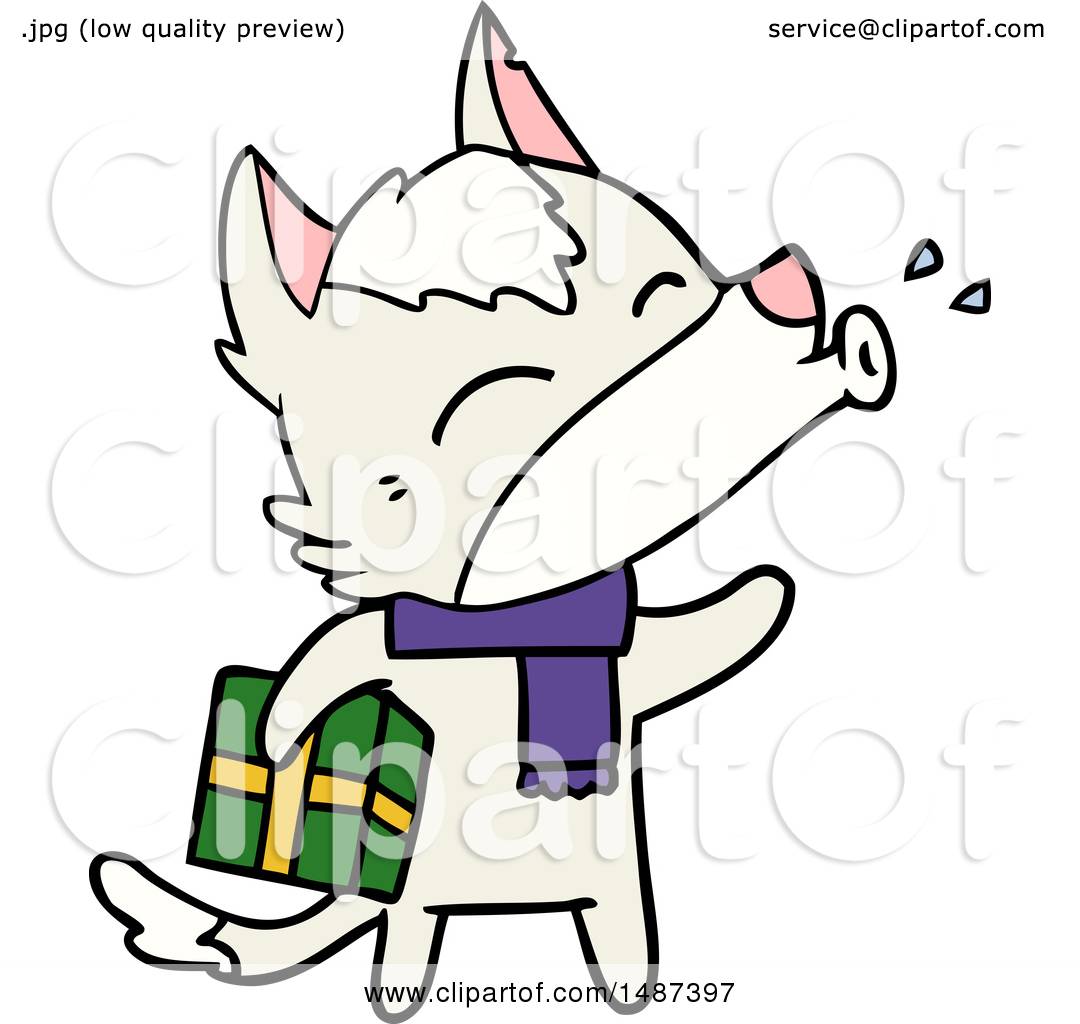 1080x1024 Howling Wolf With Christmas Present By Lineartestpilot