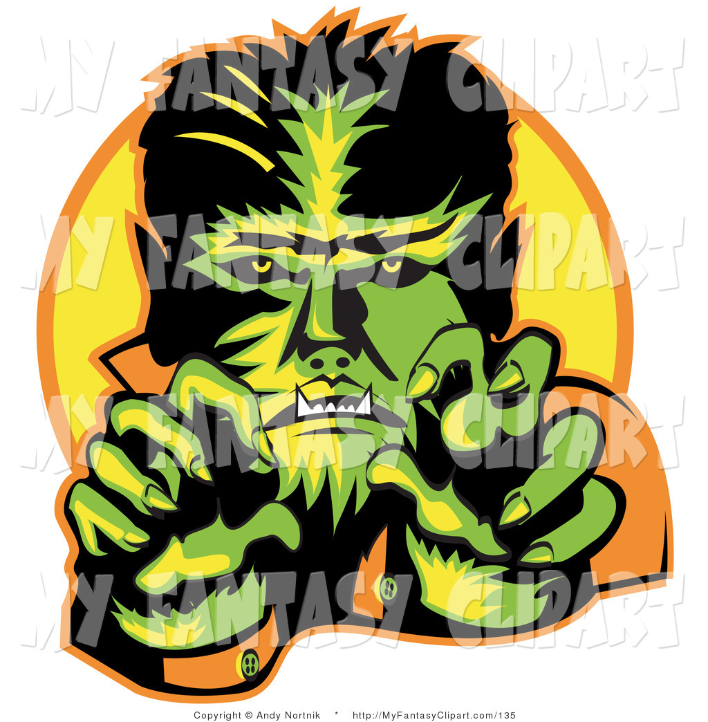 1024x1044 Clip Art Of A Green Male Werewolf Showing Fangs And Talons While